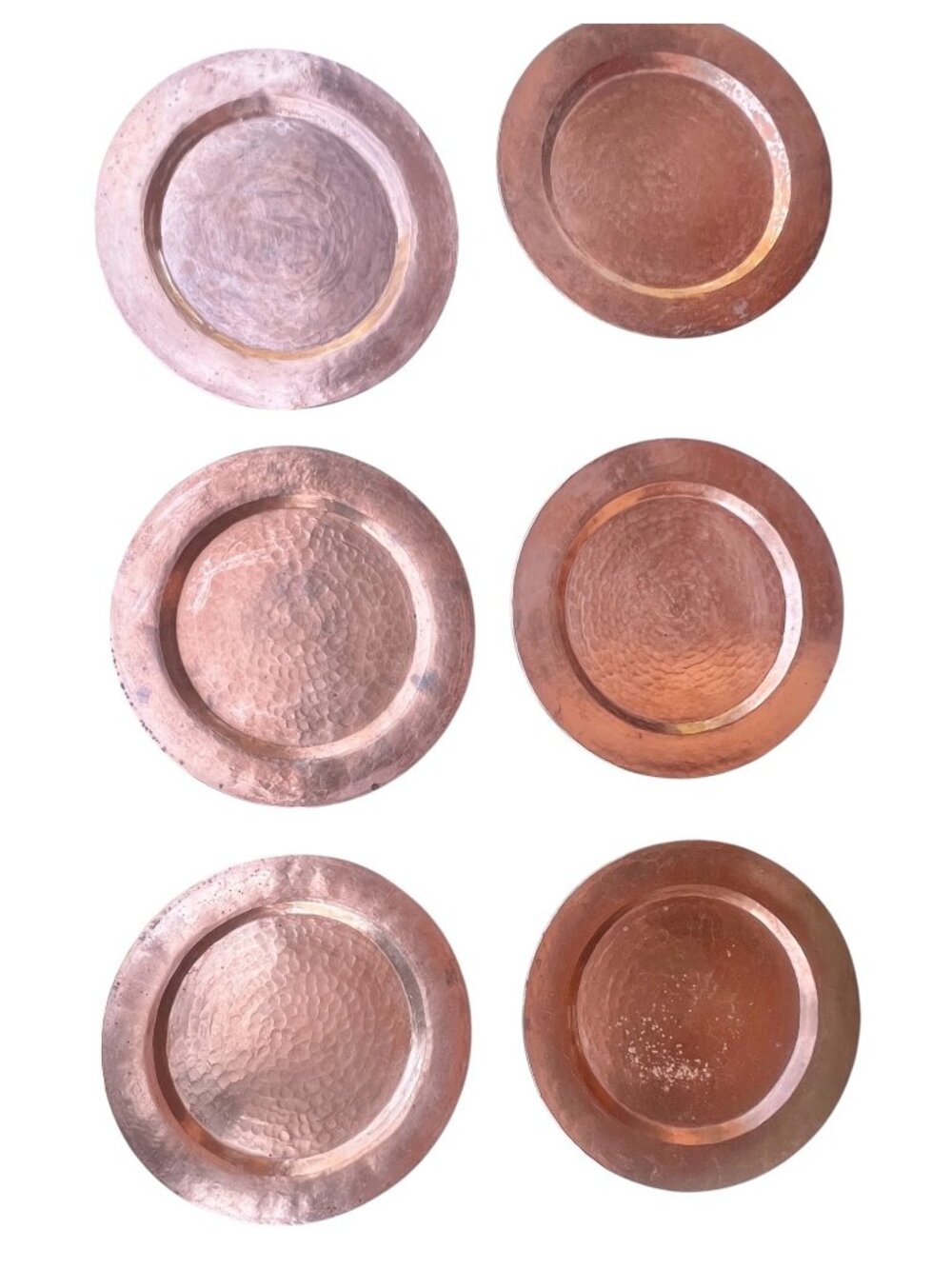 Hand-Hammered Solid Copper Charger Plates 12" D Patina Set of 6 Country READ